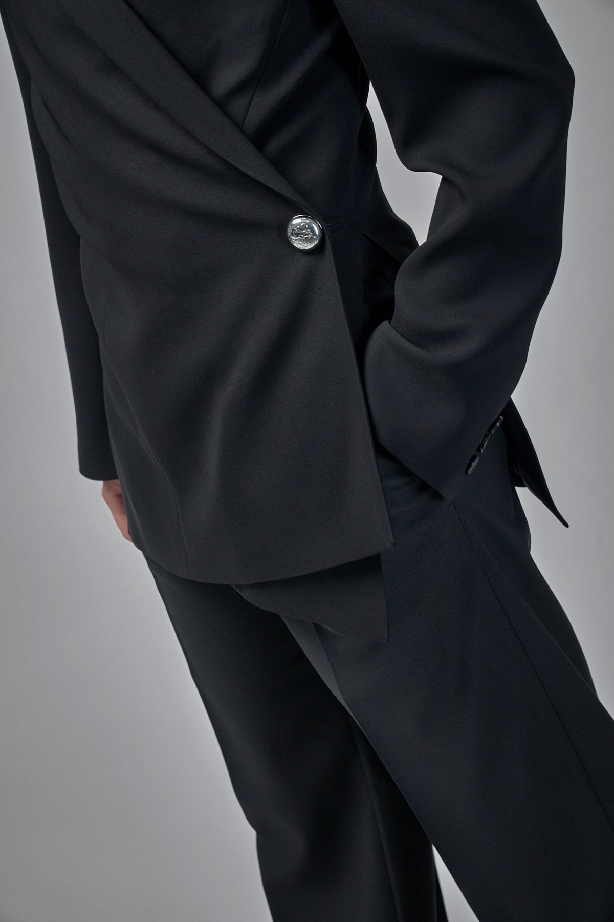 Full length view of elegant Loewe tailored jacket styling