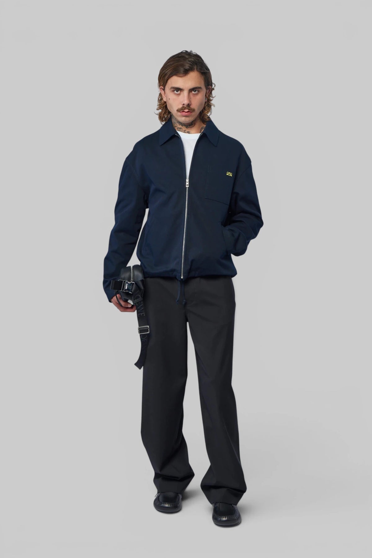 Loewe zip-up bomber jacket ribbed cuff detail close-up