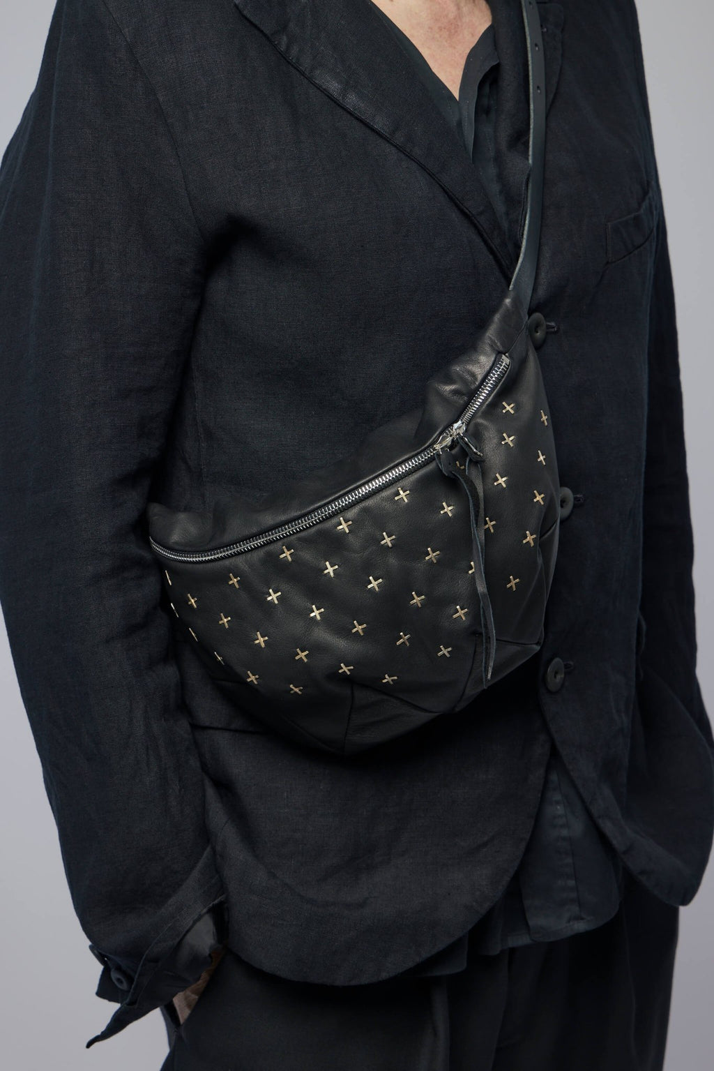 M.A+ Maurizio Amadei - Small Zig Zag Belt Bag W/silver Crosses - LABELS