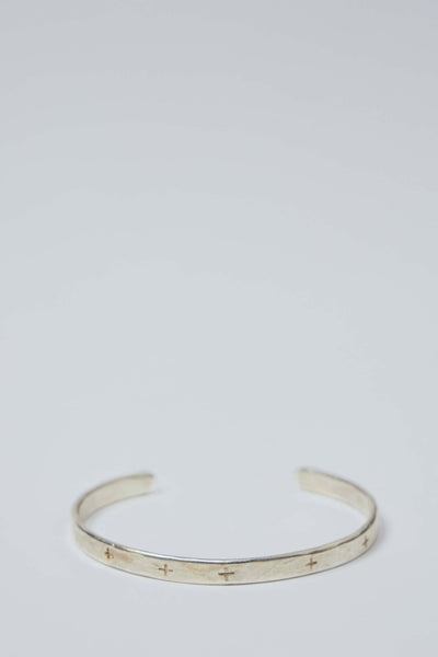 Thin Cross Carved Silver Bracelet