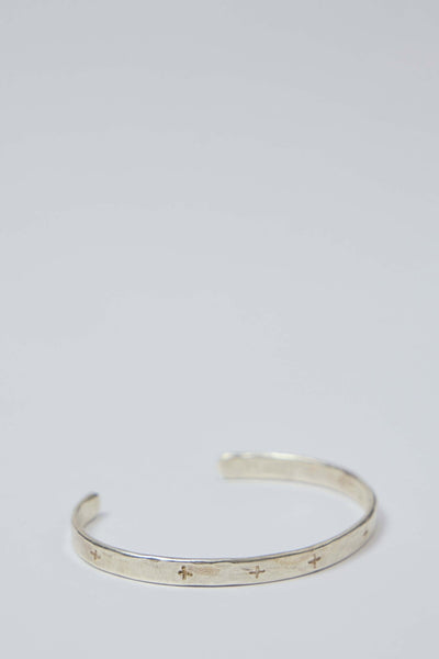 Thin Cross Carved Silver Bracelet