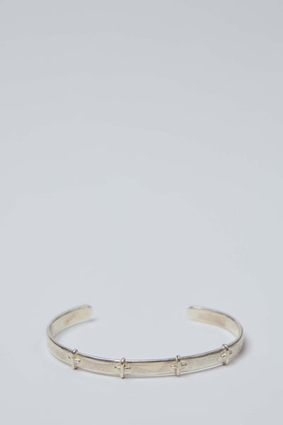 Thin Silver Stitched Cross Silver Bangle