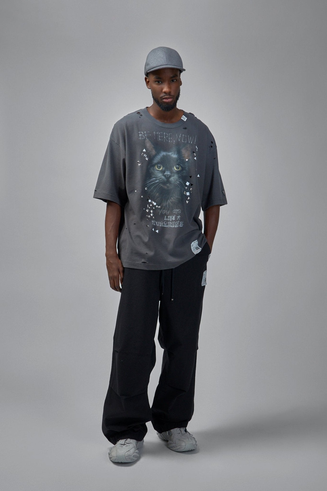 Maison Mihara Yasuhiro - Cat Printed Embellished Distressed T-Shirt - LABELS