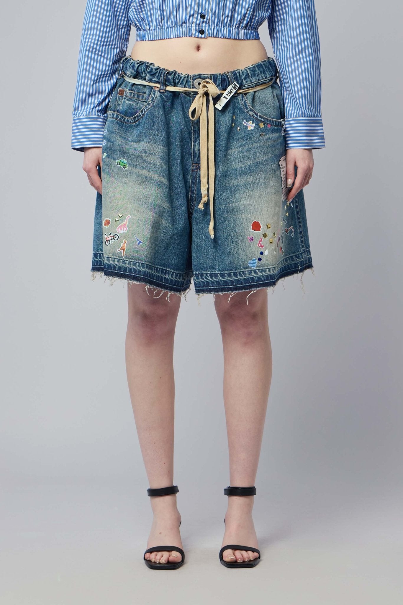 Maison Mihara Yasuhiro - Denim Gather Shorts W Kids Sticker - LABELS