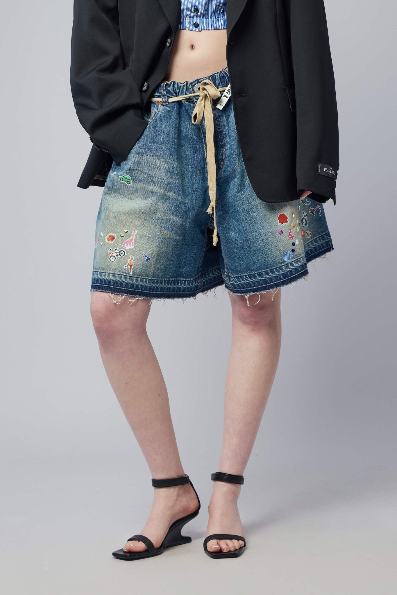 Maison Mihara Yasuhiro - Denim Gather Shorts W Kids Sticker - LABELS