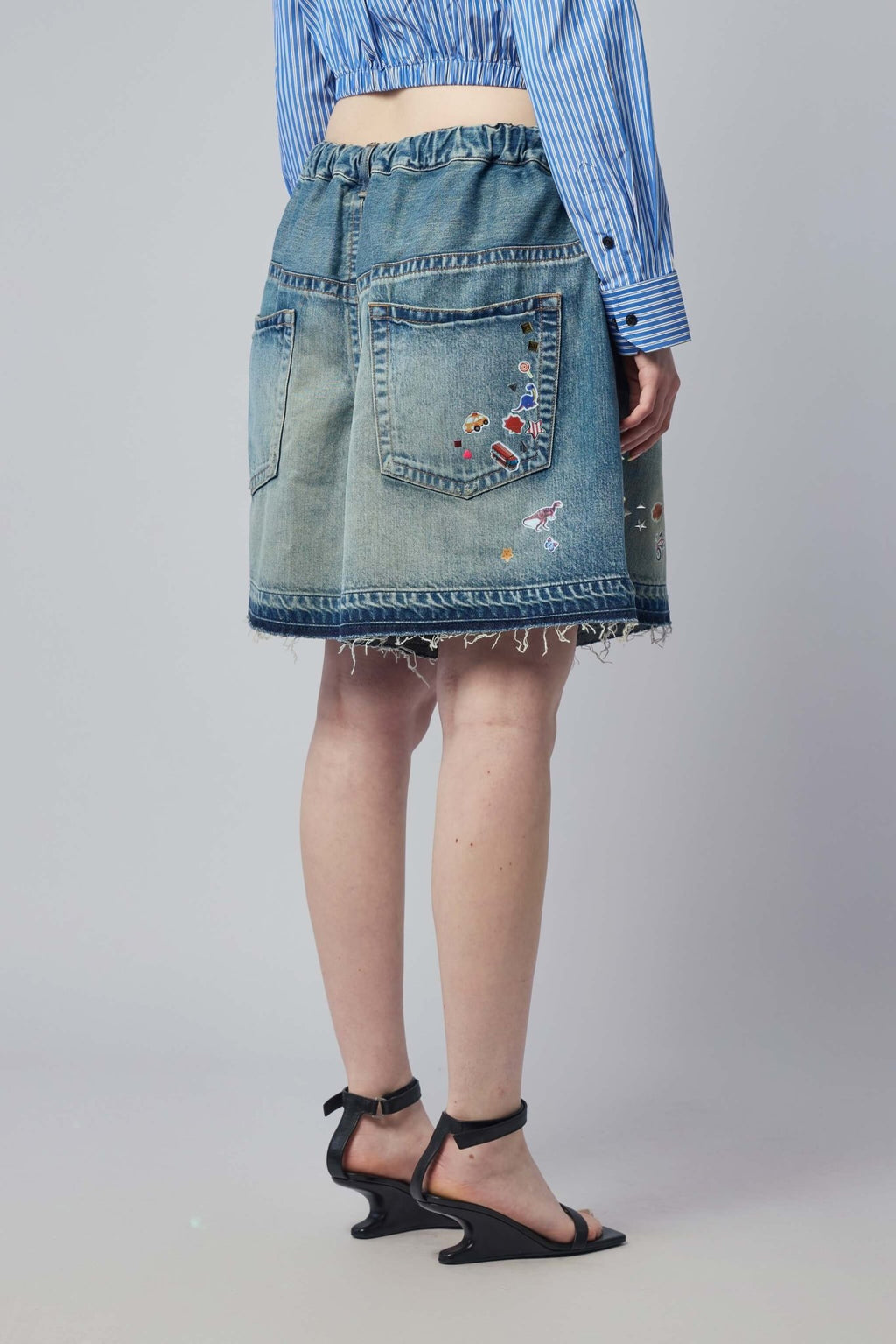 Maison Mihara Yasuhiro - Denim Gather Shorts W Kids Sticker - LABELS