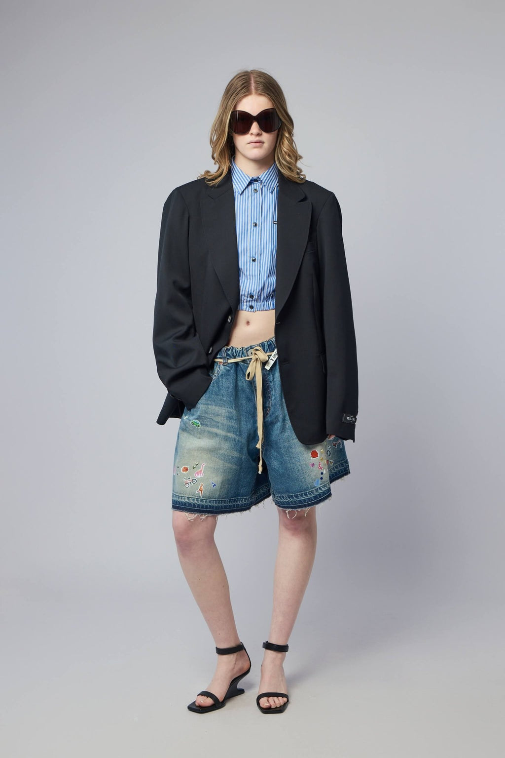 Maison Mihara Yasuhiro - Denim Gather Shorts W Kids Sticker - LABELS