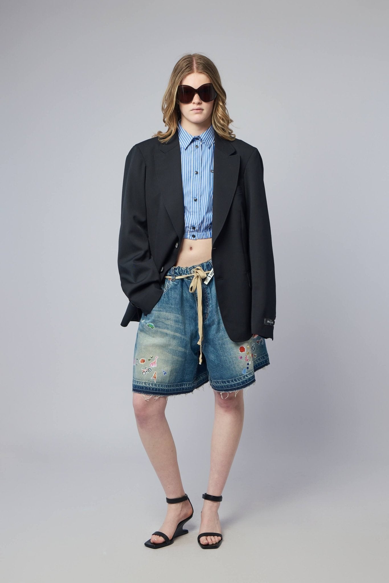 Maison Mihara Yasuhiro - Denim Gather Shorts W Kids Sticker - LABELS