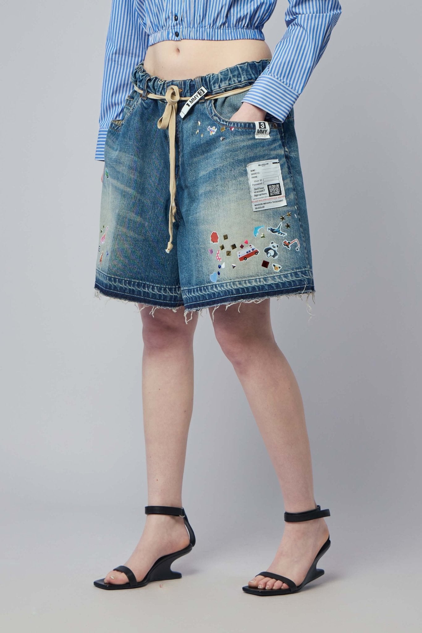 Maison Mihara Yasuhiro - Denim Gather Shorts W Kids Sticker - LABELS