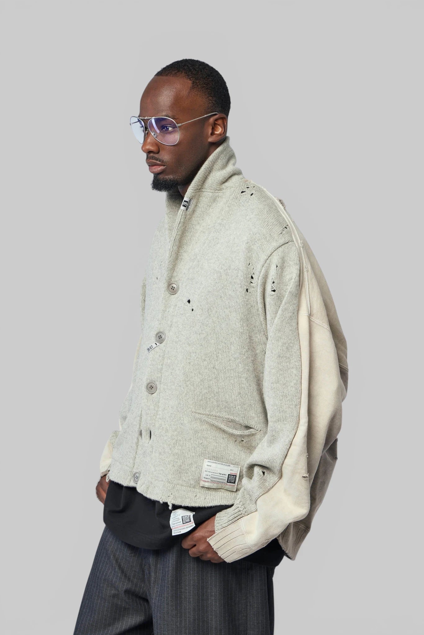 Maison Mihara Yasuhiro - Sweat Pullover Combined Knit Cardigan - LABELS