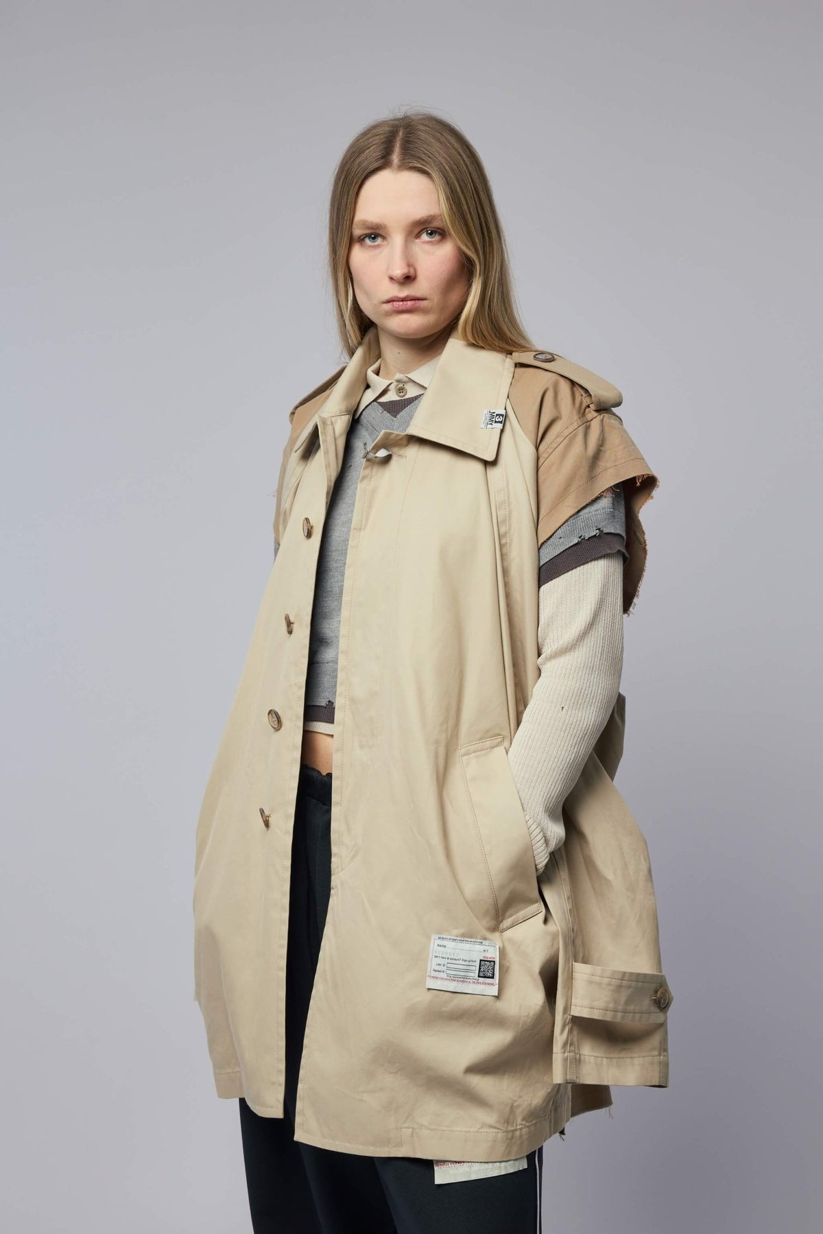 Maison Mihara Yasuhiro Coats - beige cotton balmacaan coat with belted waist