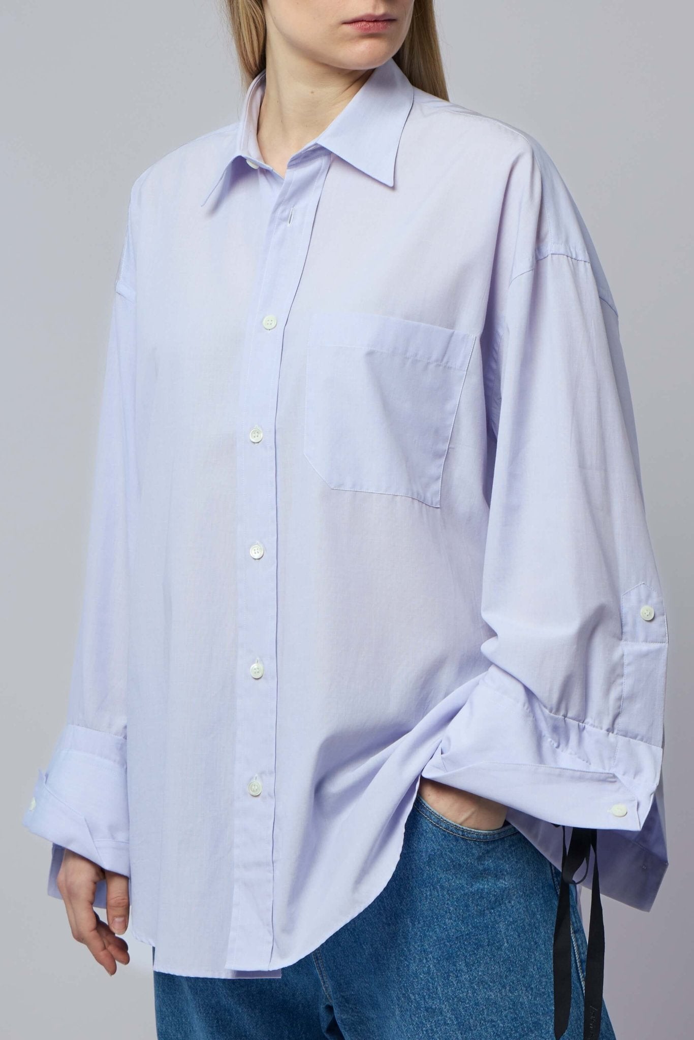 Marina Yee - Oversized Shirt - LABELS — Side view showing relaxed oversized fit and long sleeves