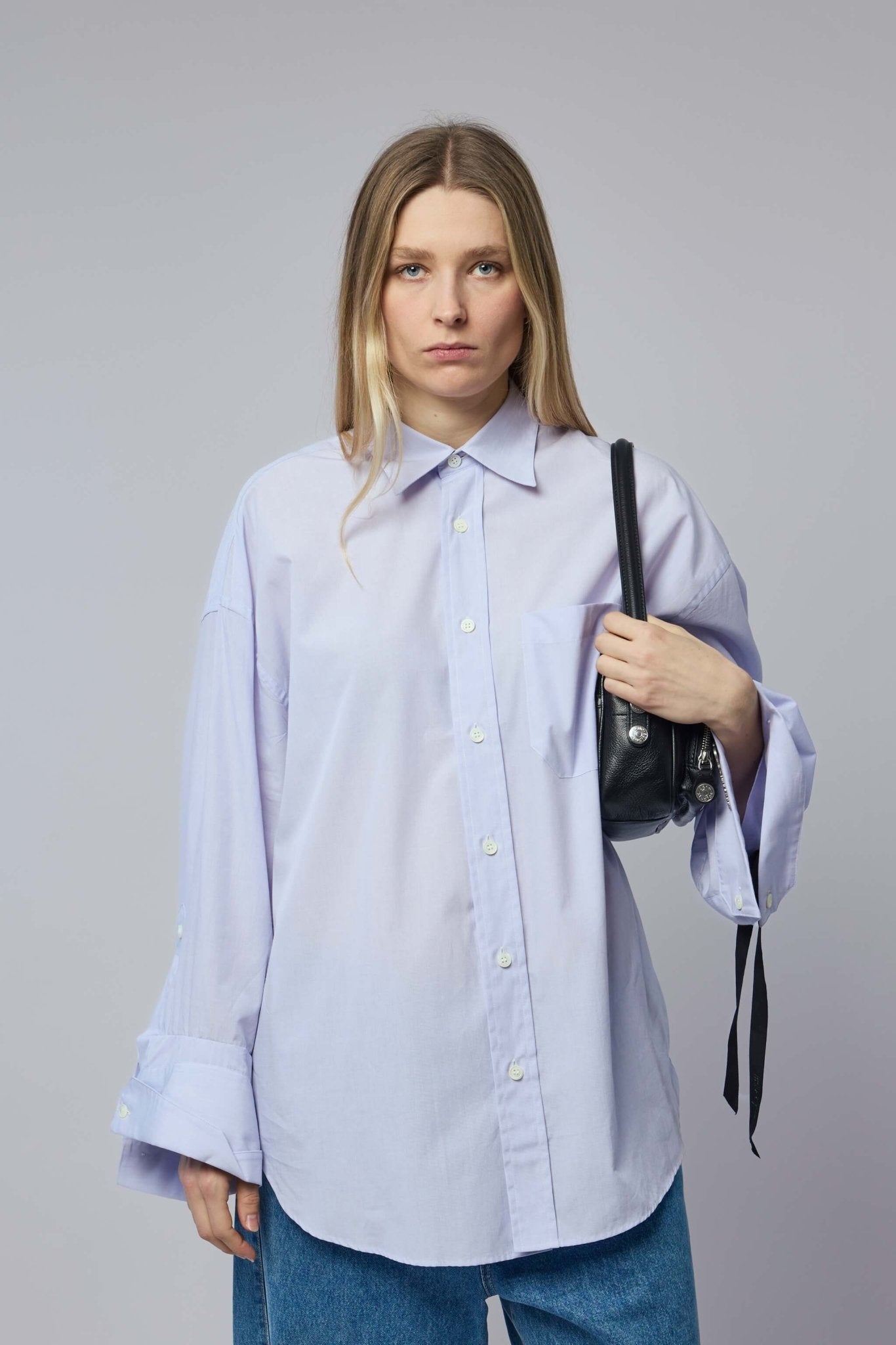 Marina Yee - Oversized Shirt - LABELS — Marina Yee oversized shirt in light purple cotton with classic collar and button-down front