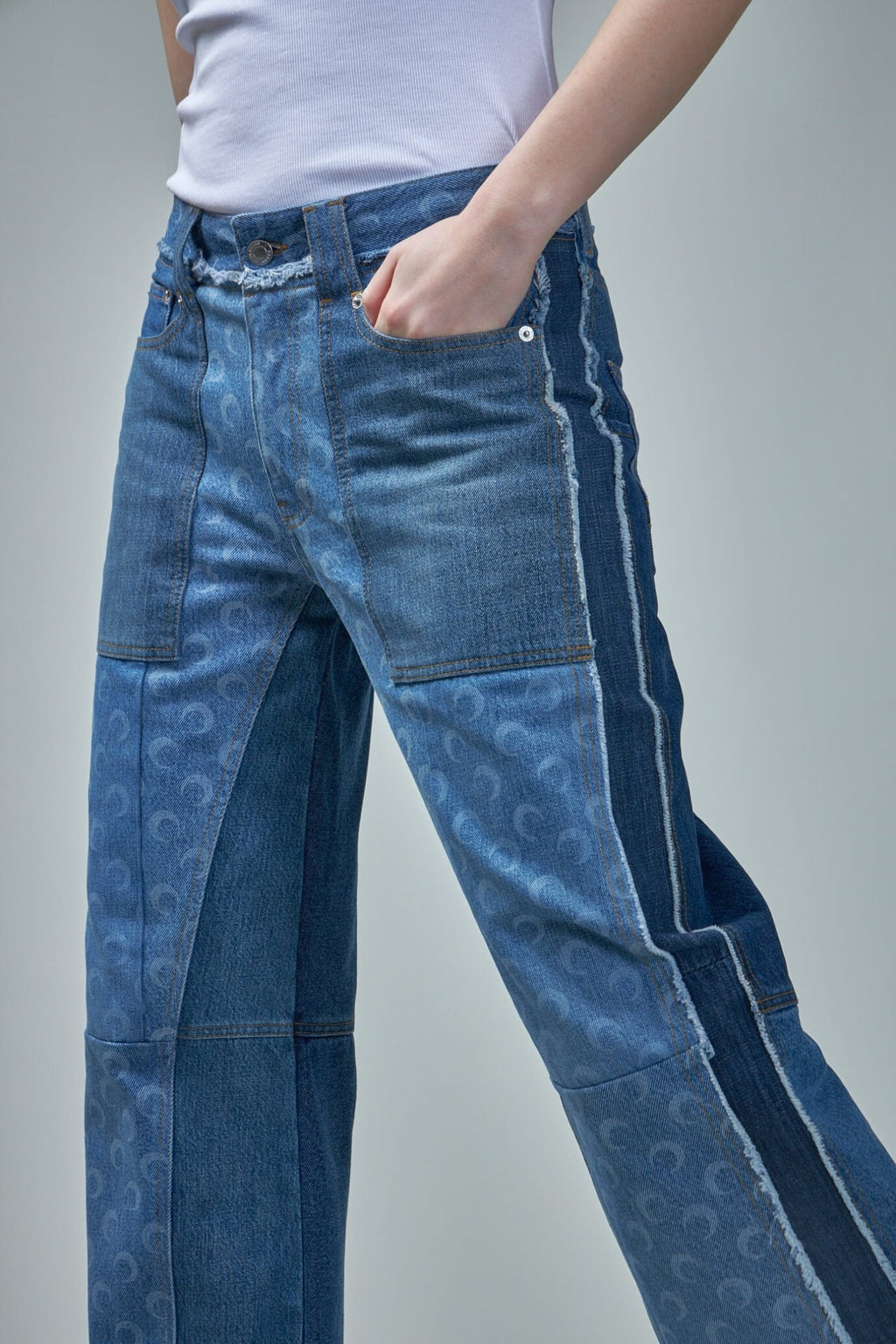 Marine Serre - Regenerated Denim Straight Leg Pants - LABELS