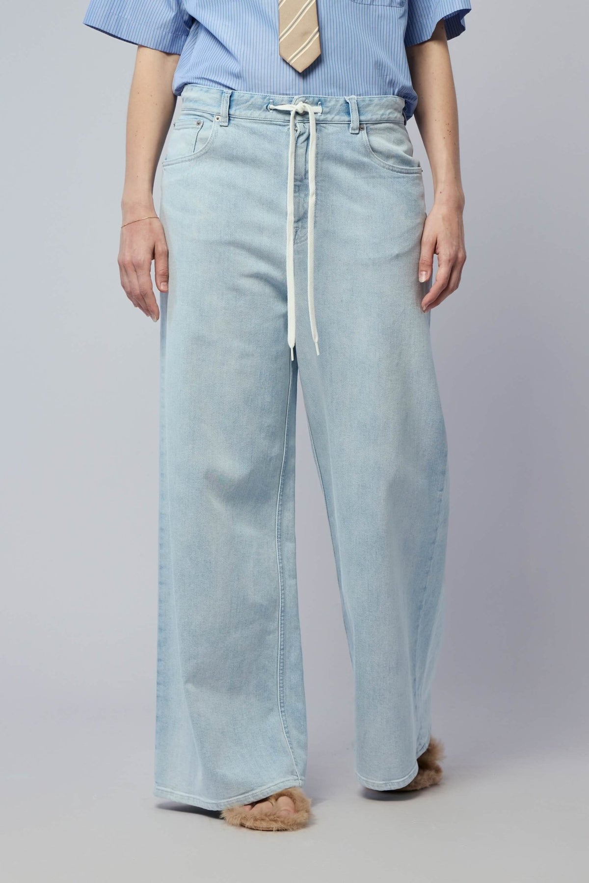 MM6 Margiela Wide-Leg Jeans in neutral tone featuring five-pocket design