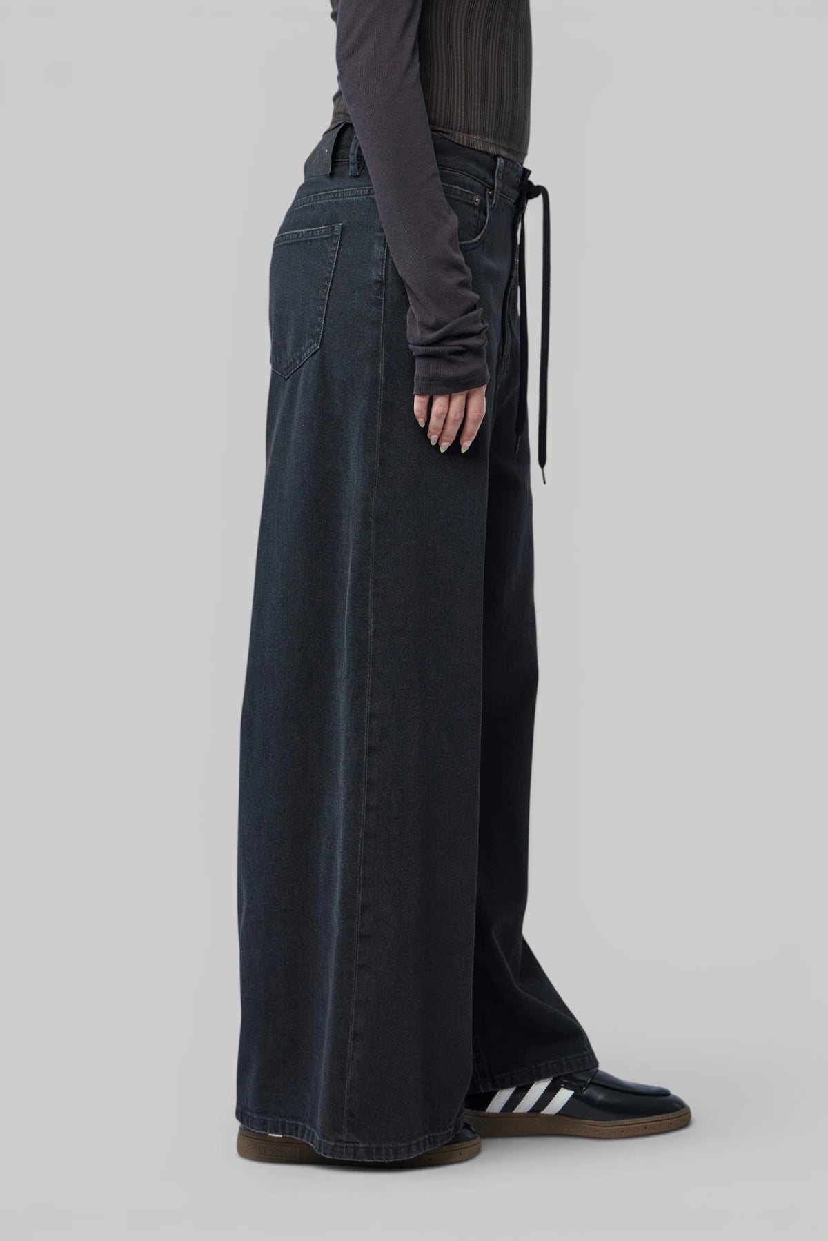 MM6 Margiela wide-leg jeans styled with a fitted top