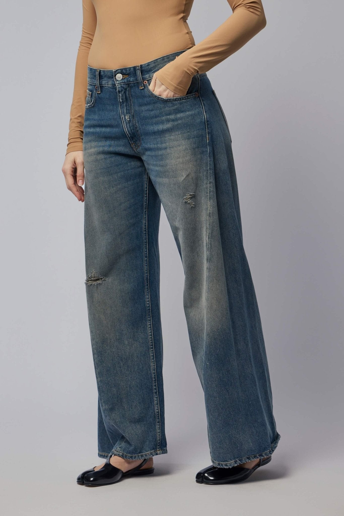 MM6 Margiela Wide-Leg Jeans - Distressed Cotton Denim – LABELS