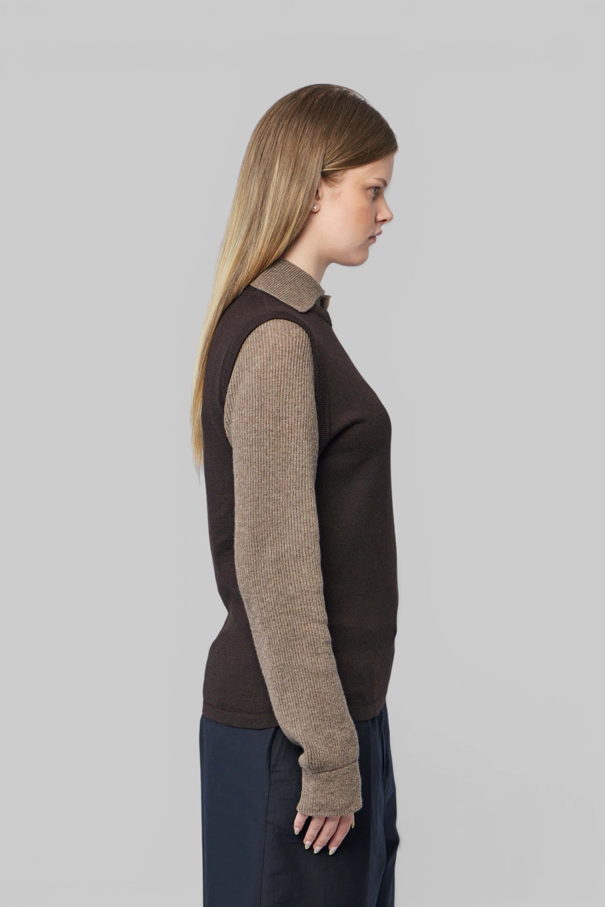 Close-up of MM6 Margiela knitwear polo shirt wool blend fabric