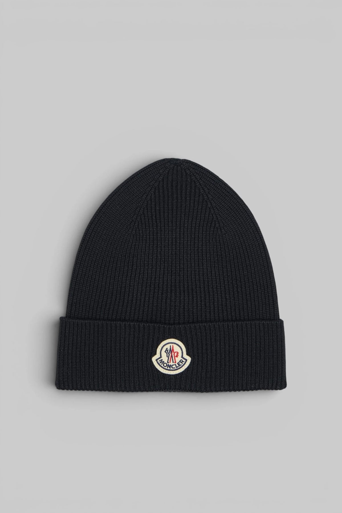MONCLER リブニット タートルネック ロゴ 羊毛100% グレー MONCLER
