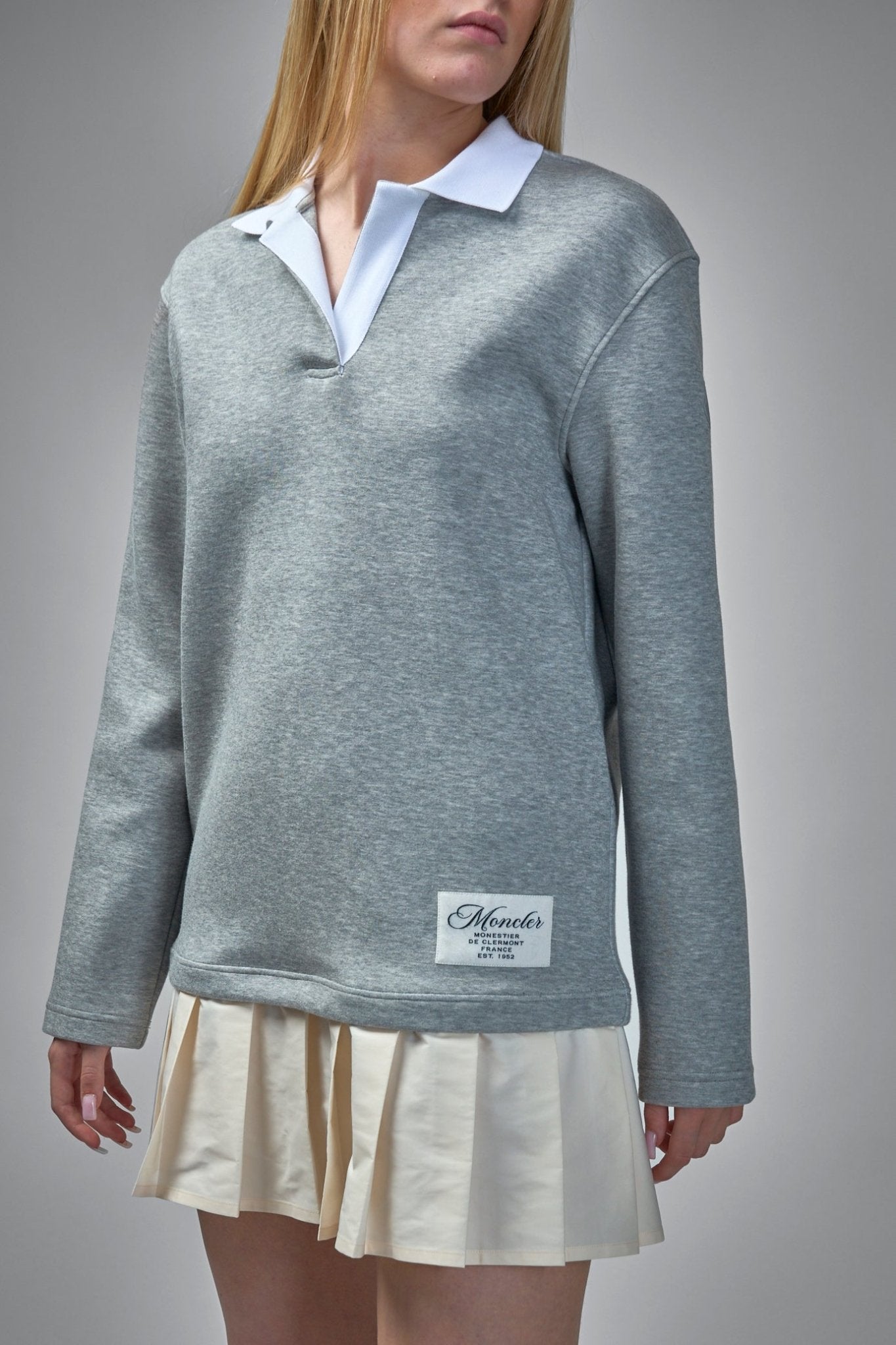 Moncler - Pleated Logo Patch Long - Sleeved Polo Dress - LABELS