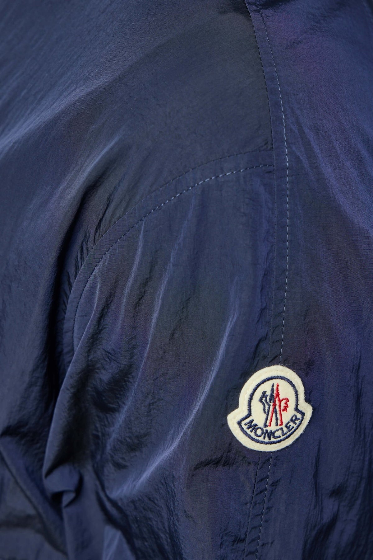 Detail view of elasticized cuffs on Moncler bomber