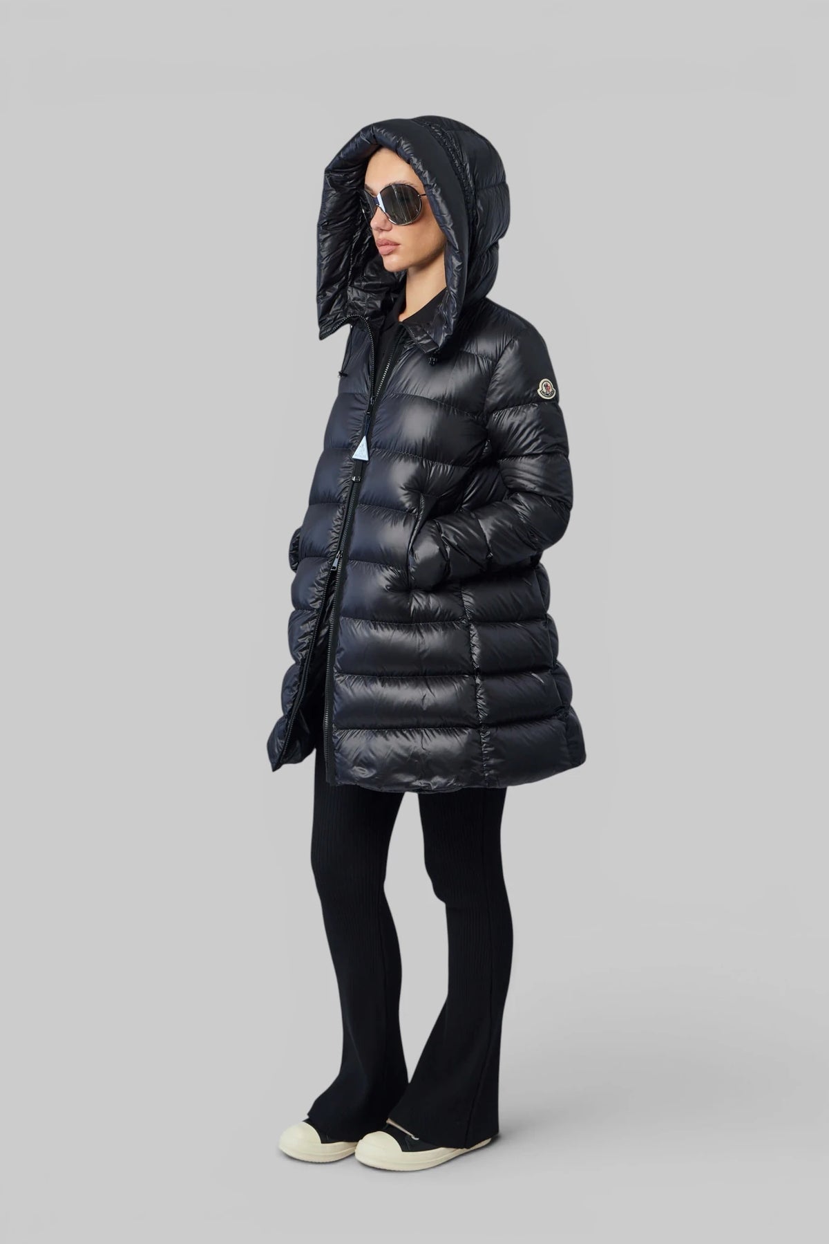 Moncler Down Suyenne Long Parka in glossy black finish
