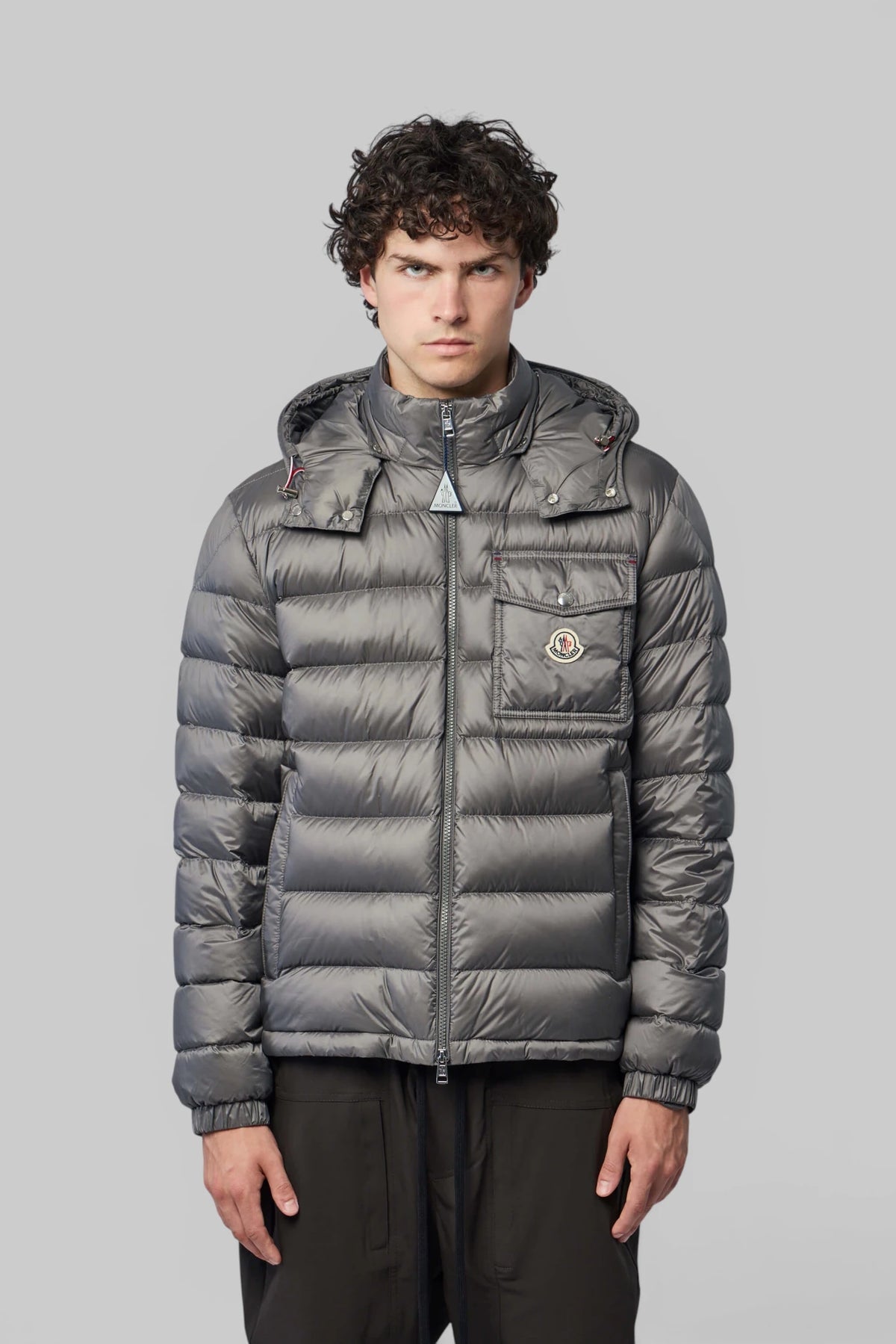 Close-up of Moncler logo patch on Verith Jacket chest