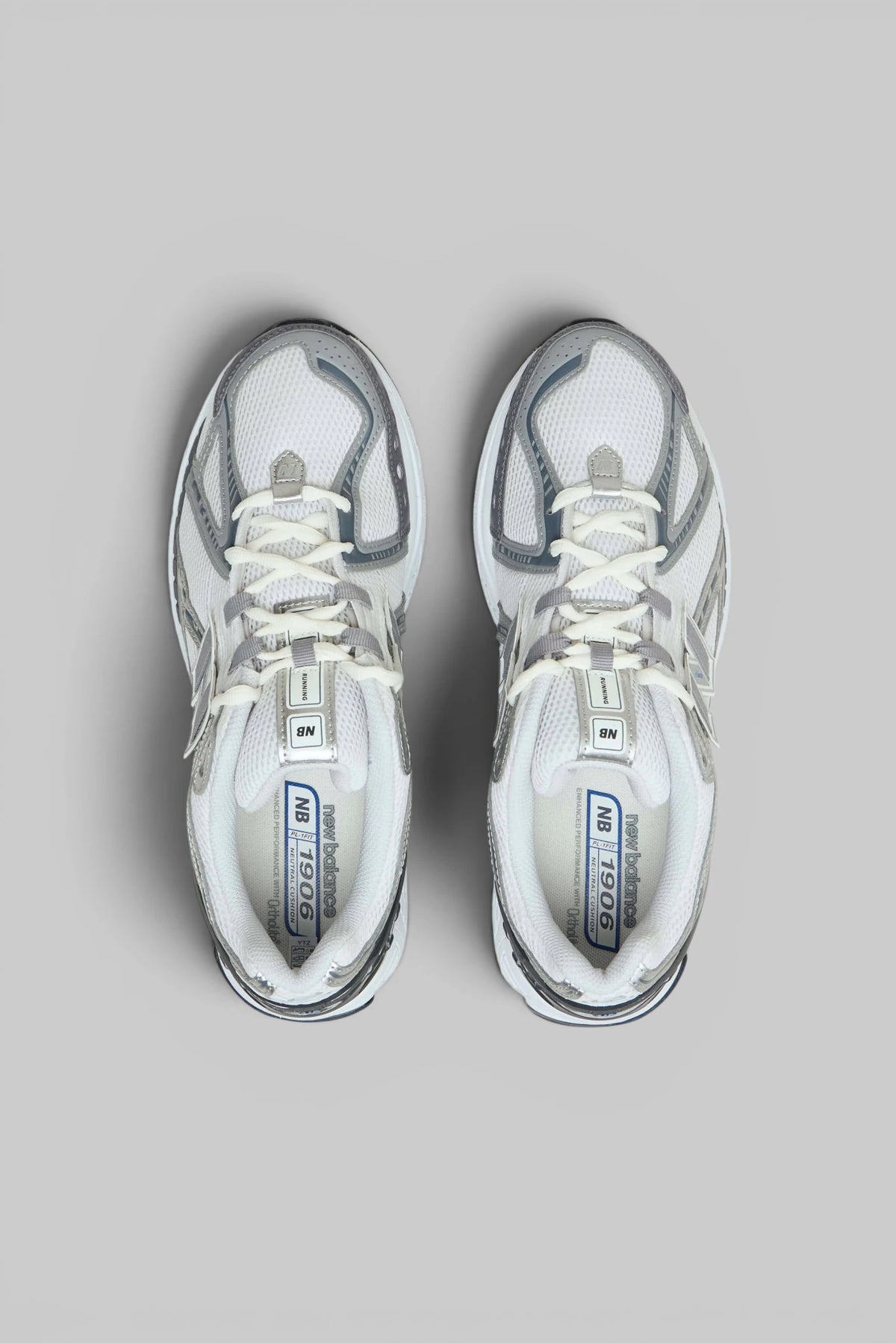 Close-up of New Balance 1906R heel branding and textured sole