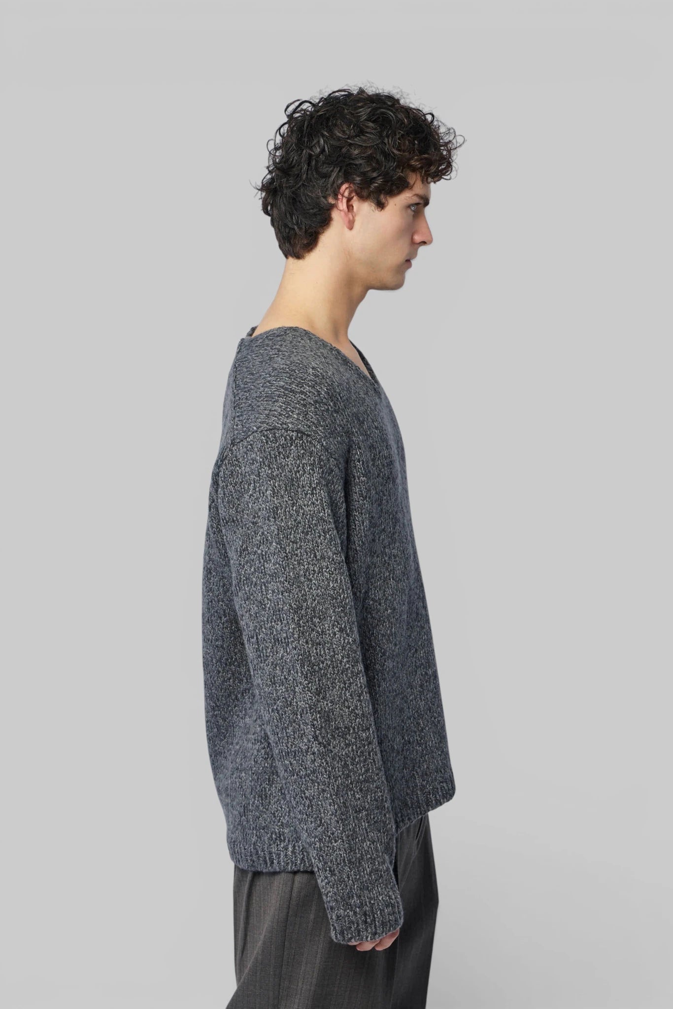 Close-up of textured wool knit on Our Legacy Link V-neck