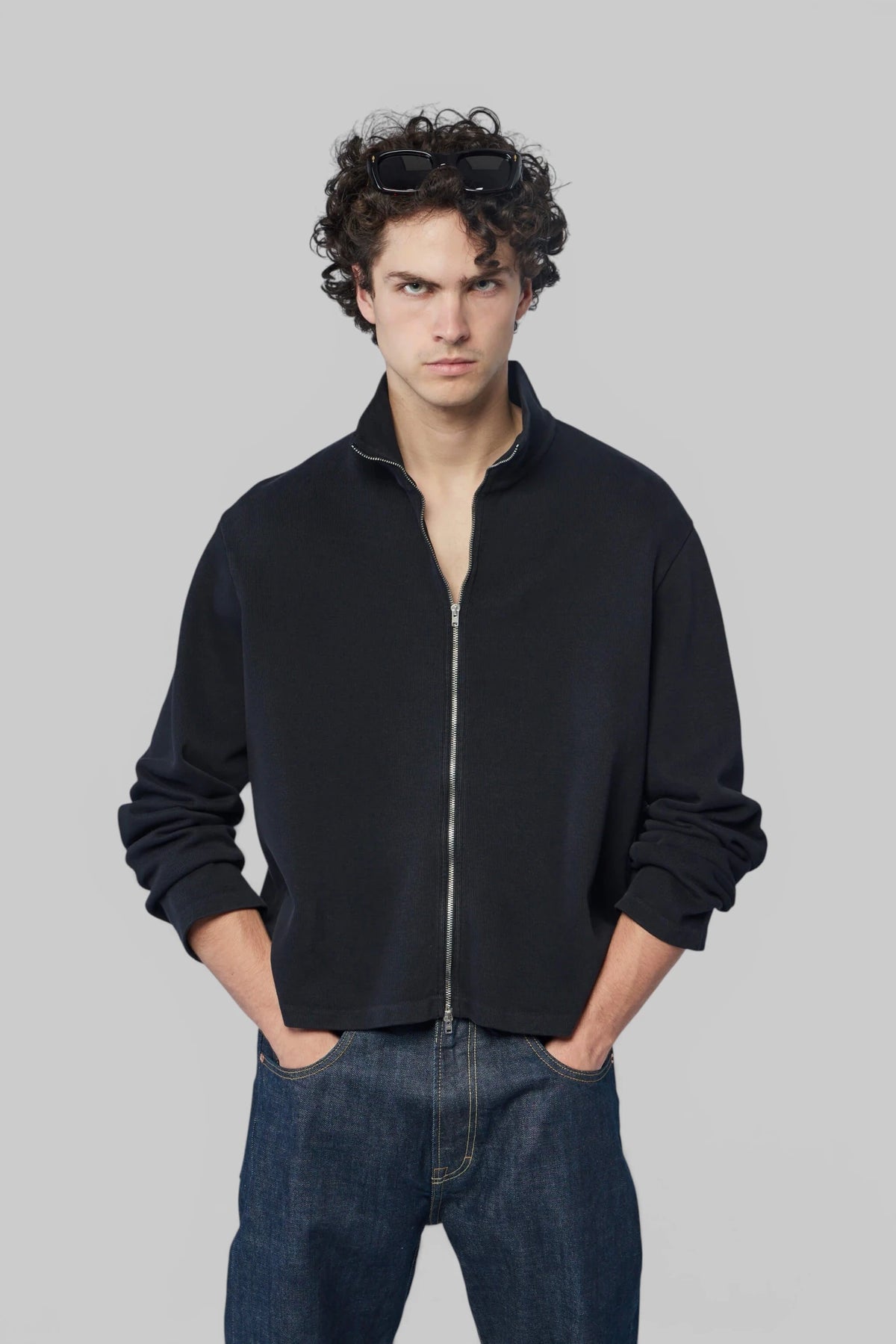 Our Legacy Zip-Ups Shrunken Fullzip in solid cotton, front view