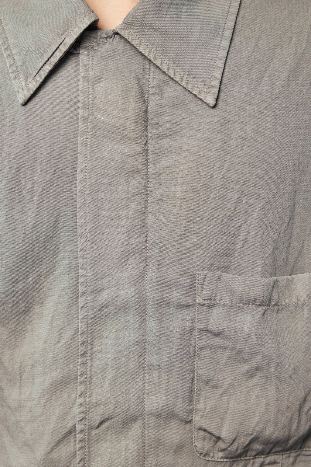 Close-up of viscose wool blend fabric on Our Legacy Sift Zip Shirt