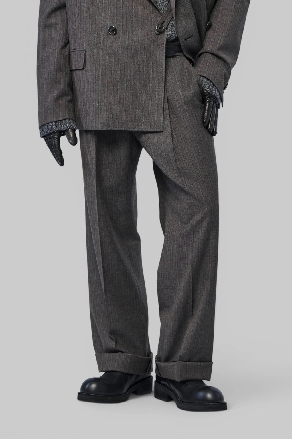 Our Legacy Straight Pants Slack Trouser in pinstripe wool-cotton blend, front view