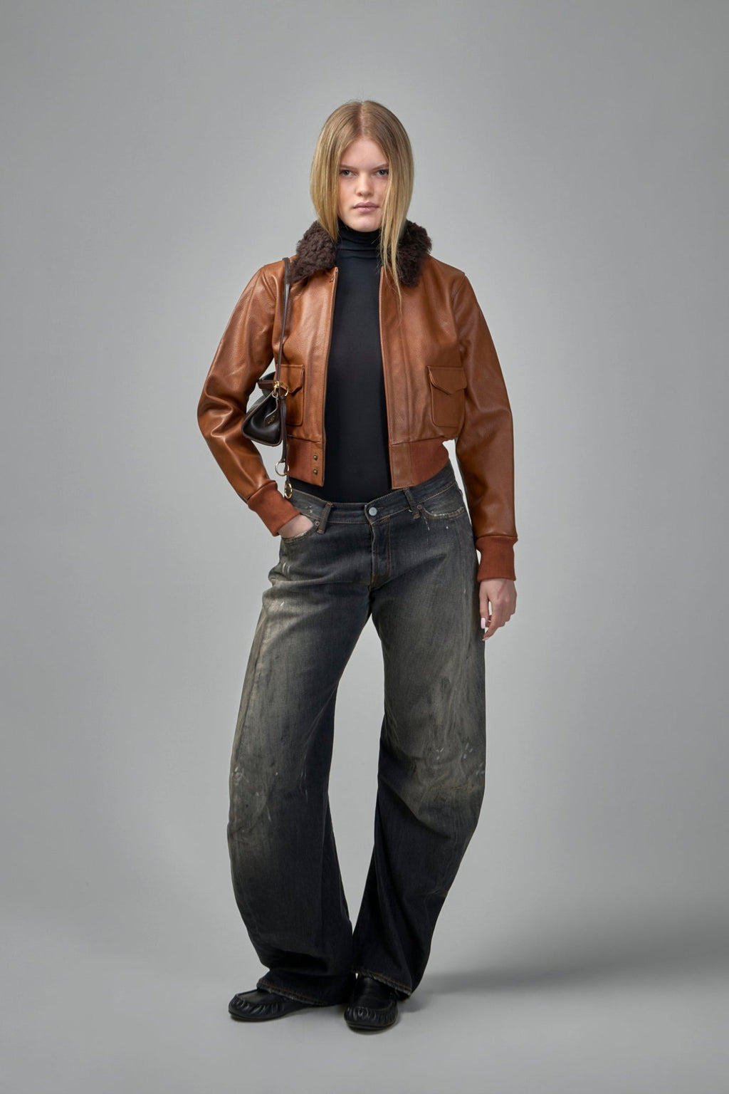 R13 - Cropped Shrunken Zip - Up Bomber - LABELS