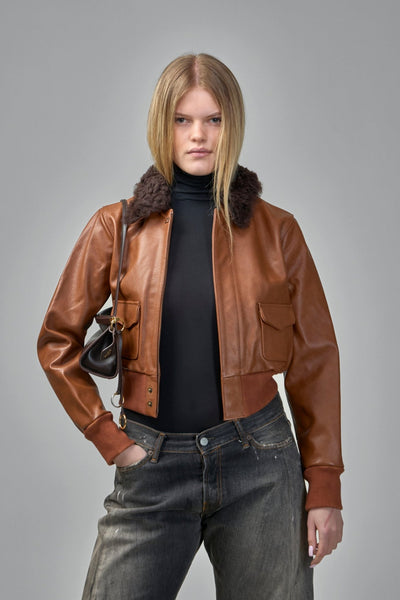 R13 Leather Jackets - Cropped Shrunken Zip-Up Bomber – LABELS