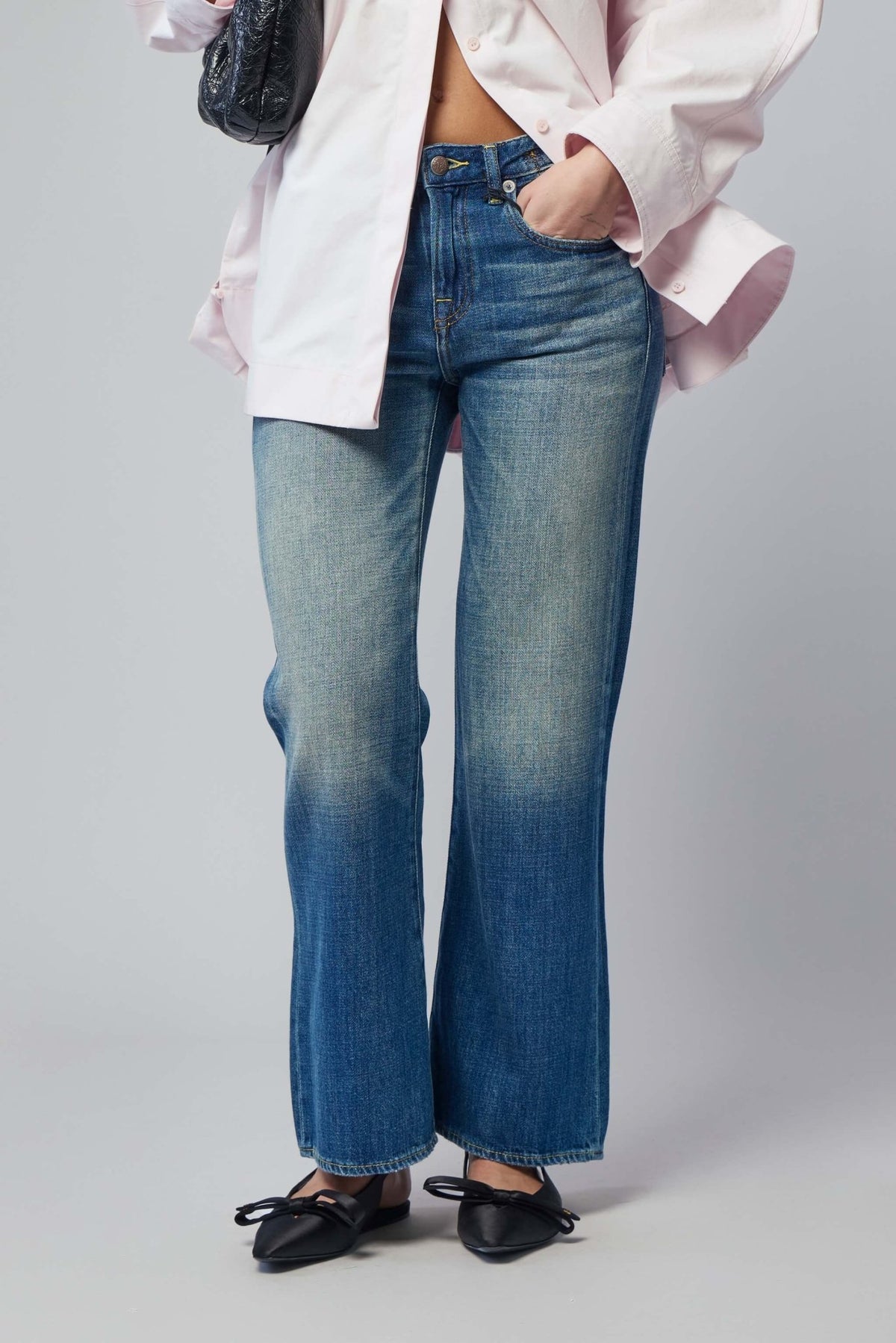 R13 flared pants Joan Cropped Flare Jean in Raine Blue cotton denim
