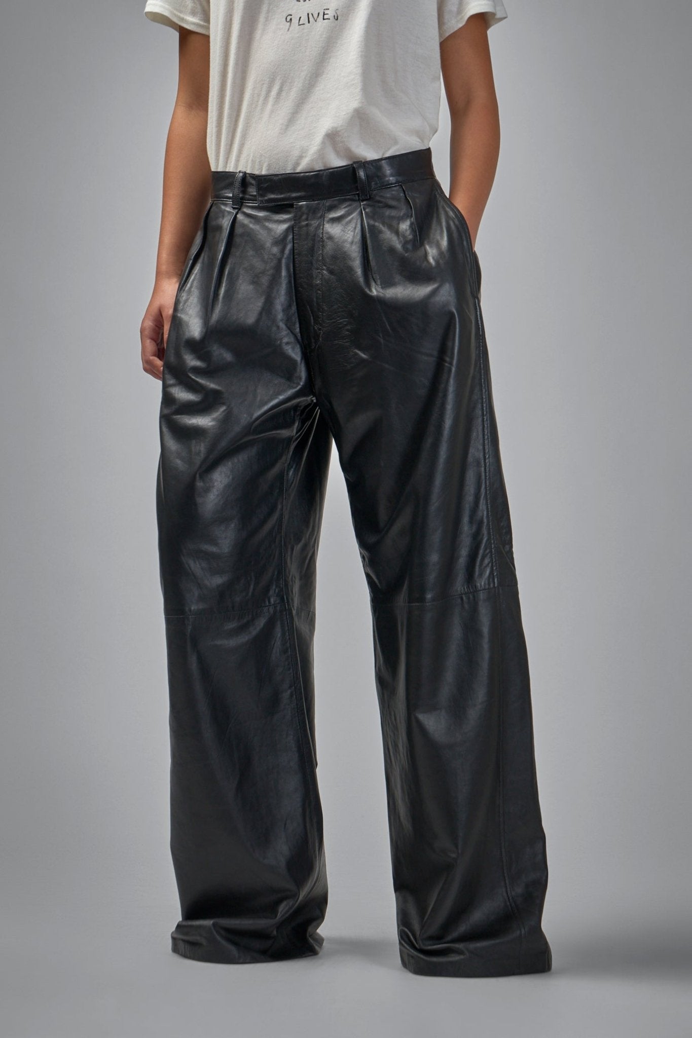 R13 Pleated Wide Leg Leather Pant - LABELS