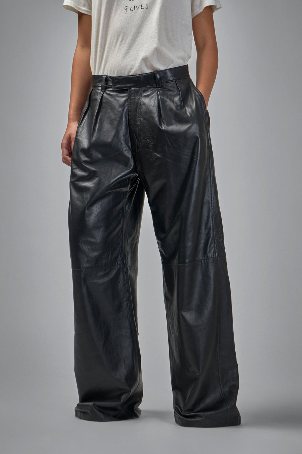 R13 - Pleated Wide Leg Leather Pant - LABELS