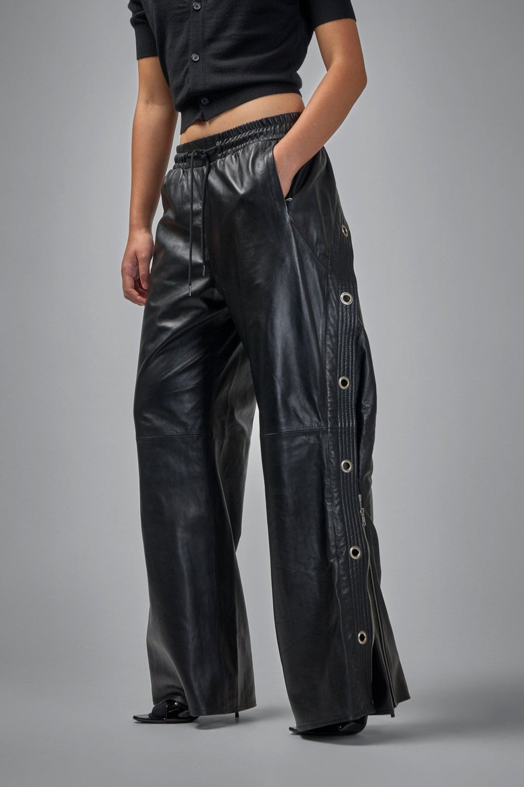 R13 - Wide Leg Leather Pant With Trapunto Stitching - LABELS