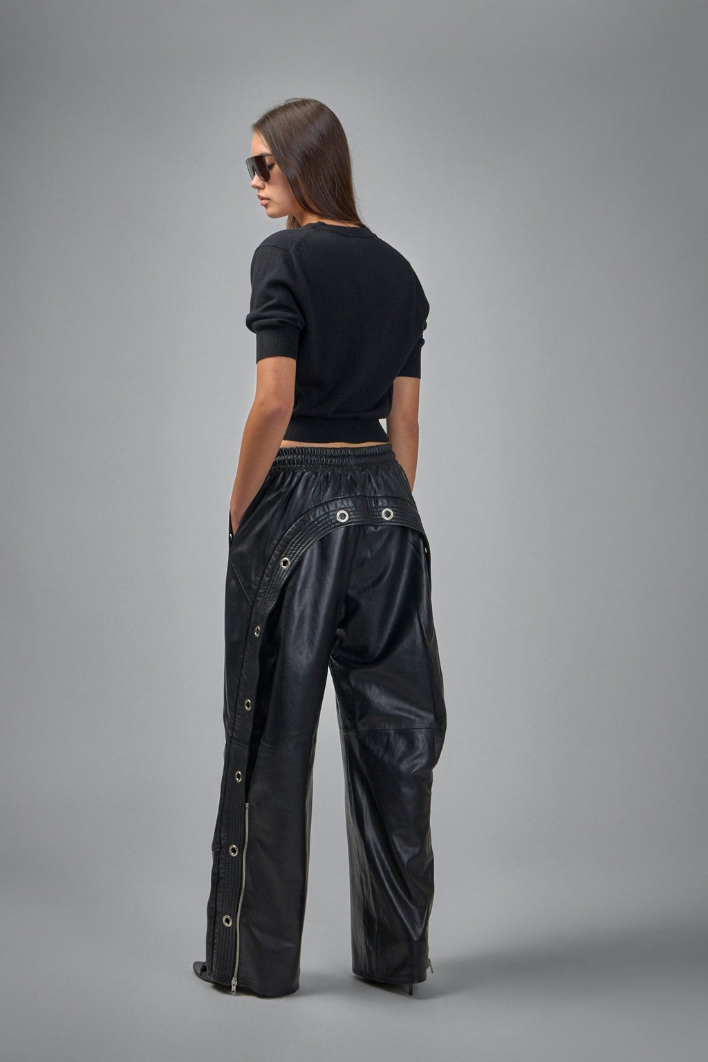 R13 - Wide Leg Leather Pant With Trapunto Stitching - LABELS