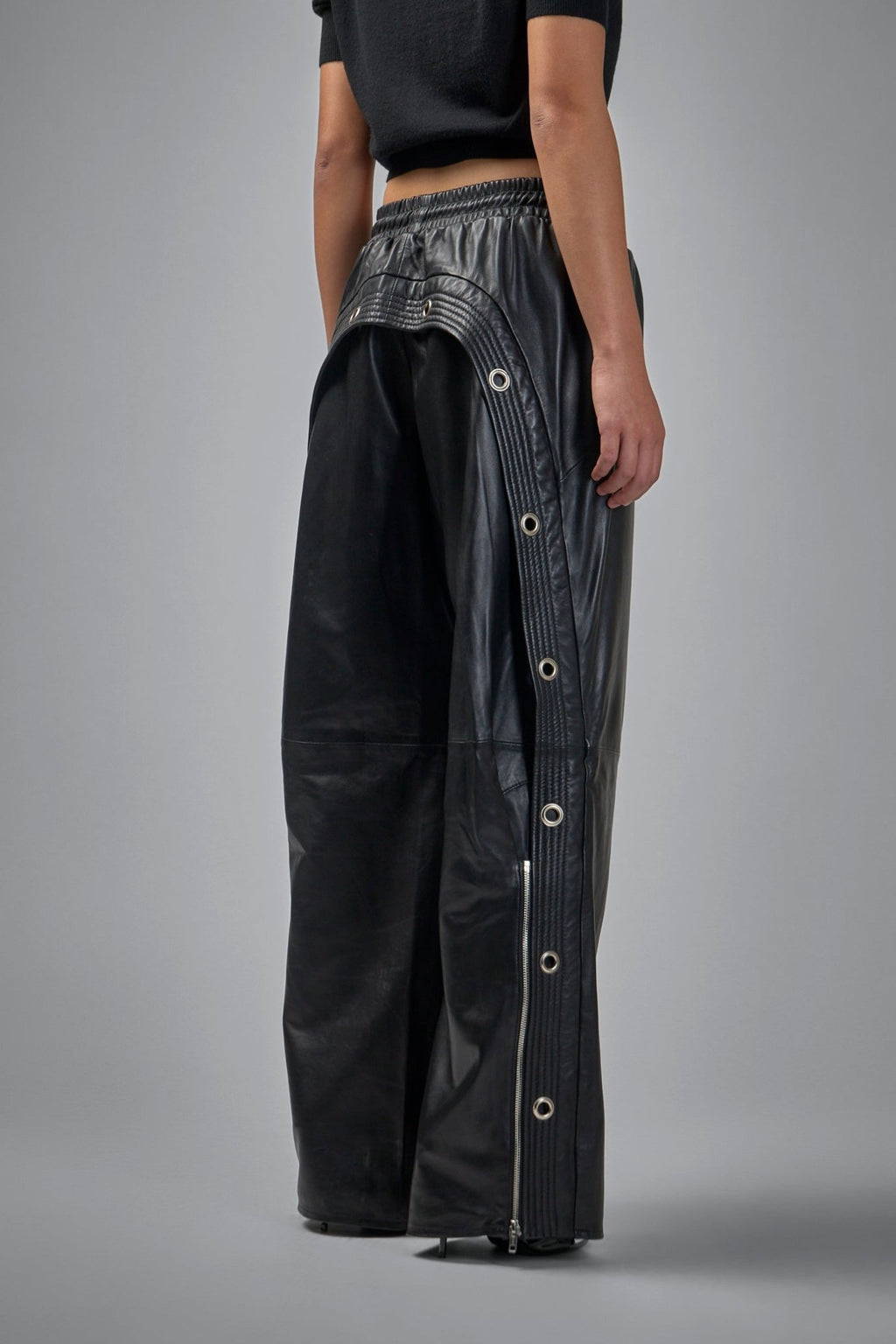 R13 - Wide Leg Leather Pant With Trapunto Stitching - LABELS
