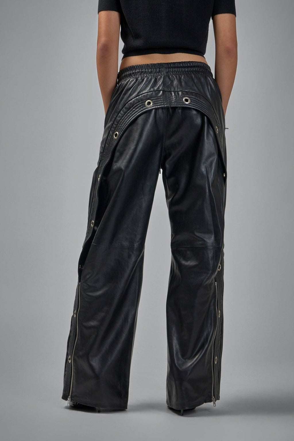 R13 - Wide Leg Leather Pant With Trapunto Stitching - LABELS