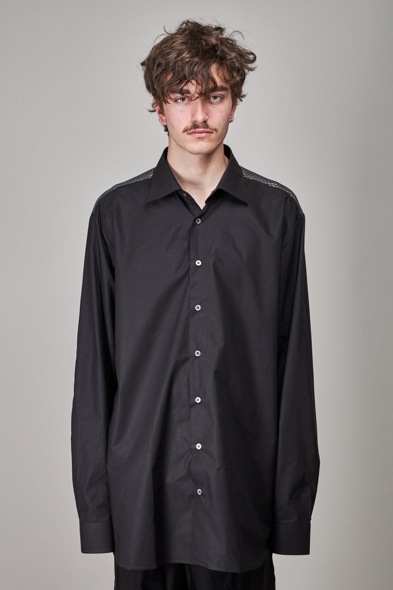Raf Simons - Classic Shirt with Net Insert, black dark grey - LABELS