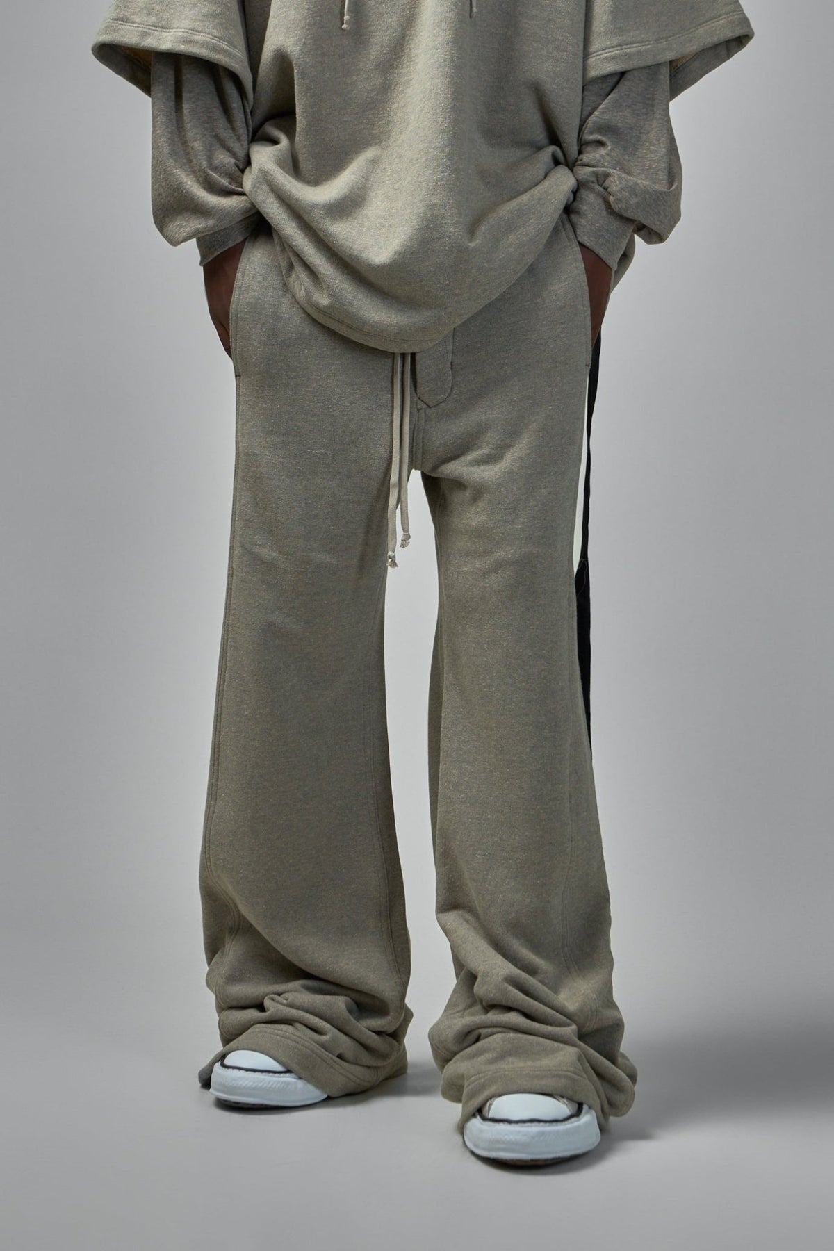 Rick Owens DRKSHDW Track Pants in grey cotton with relaxed fit and side button details