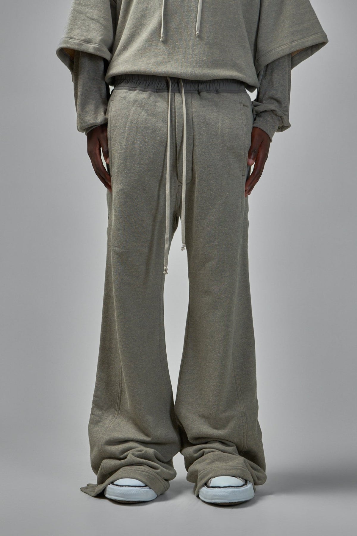 Close-up of drawstring waistband on Rick Owens DRKSHDW knit sweat pants