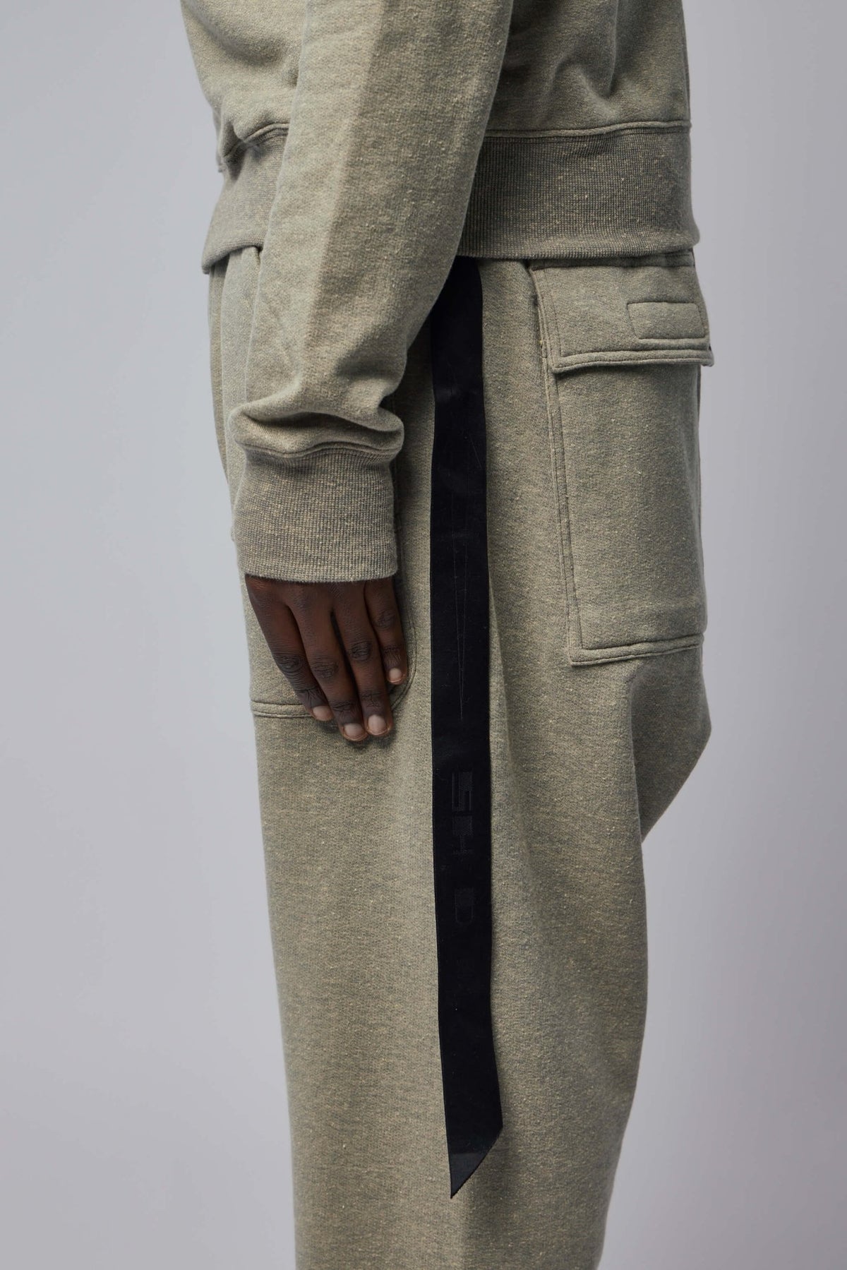 Mountain Hoodie detail shot showing ribbed cuffs and hem construction, view 6