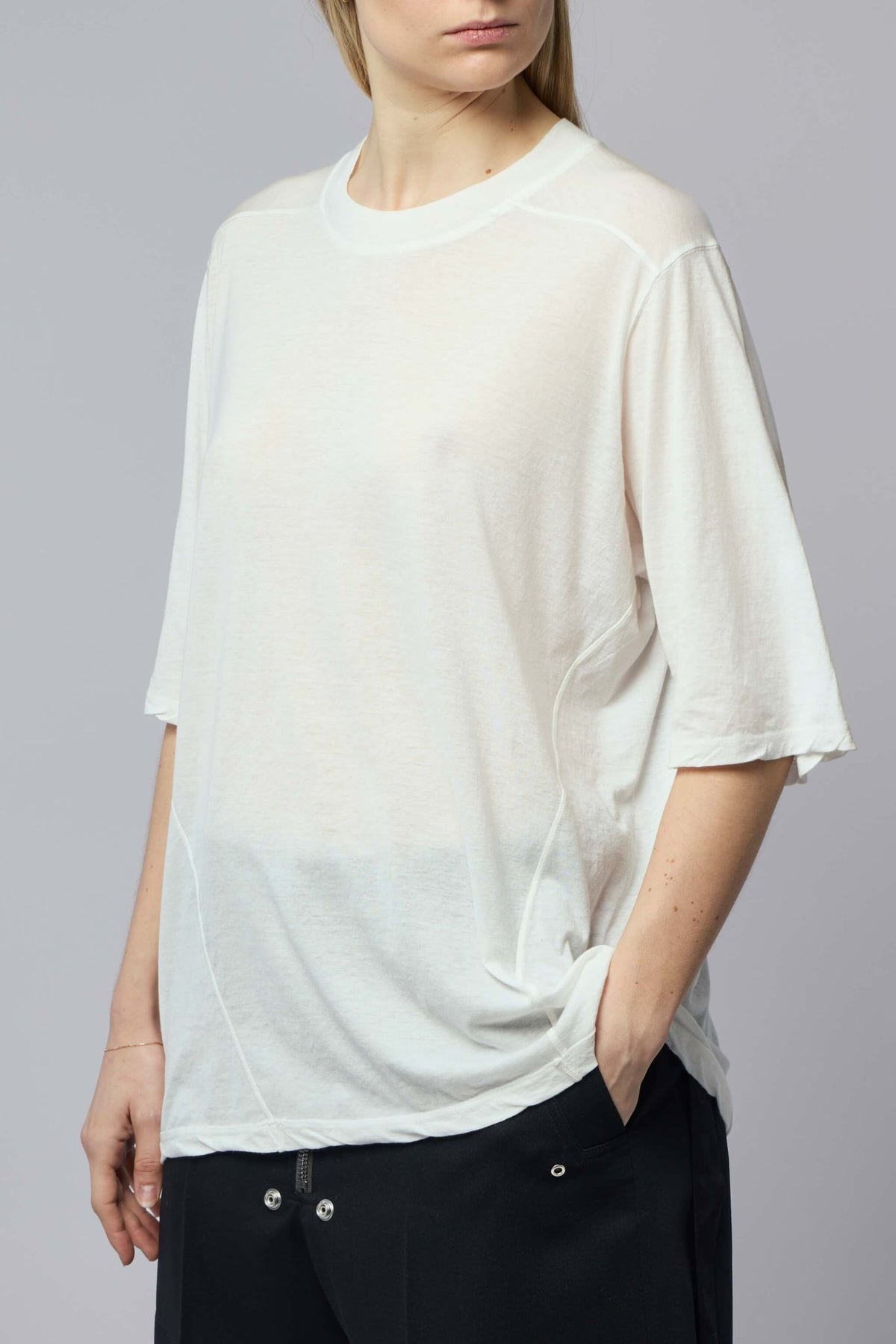 Close-up detail of Rick Owens DRKSHDW knit t-shirt fabric texture