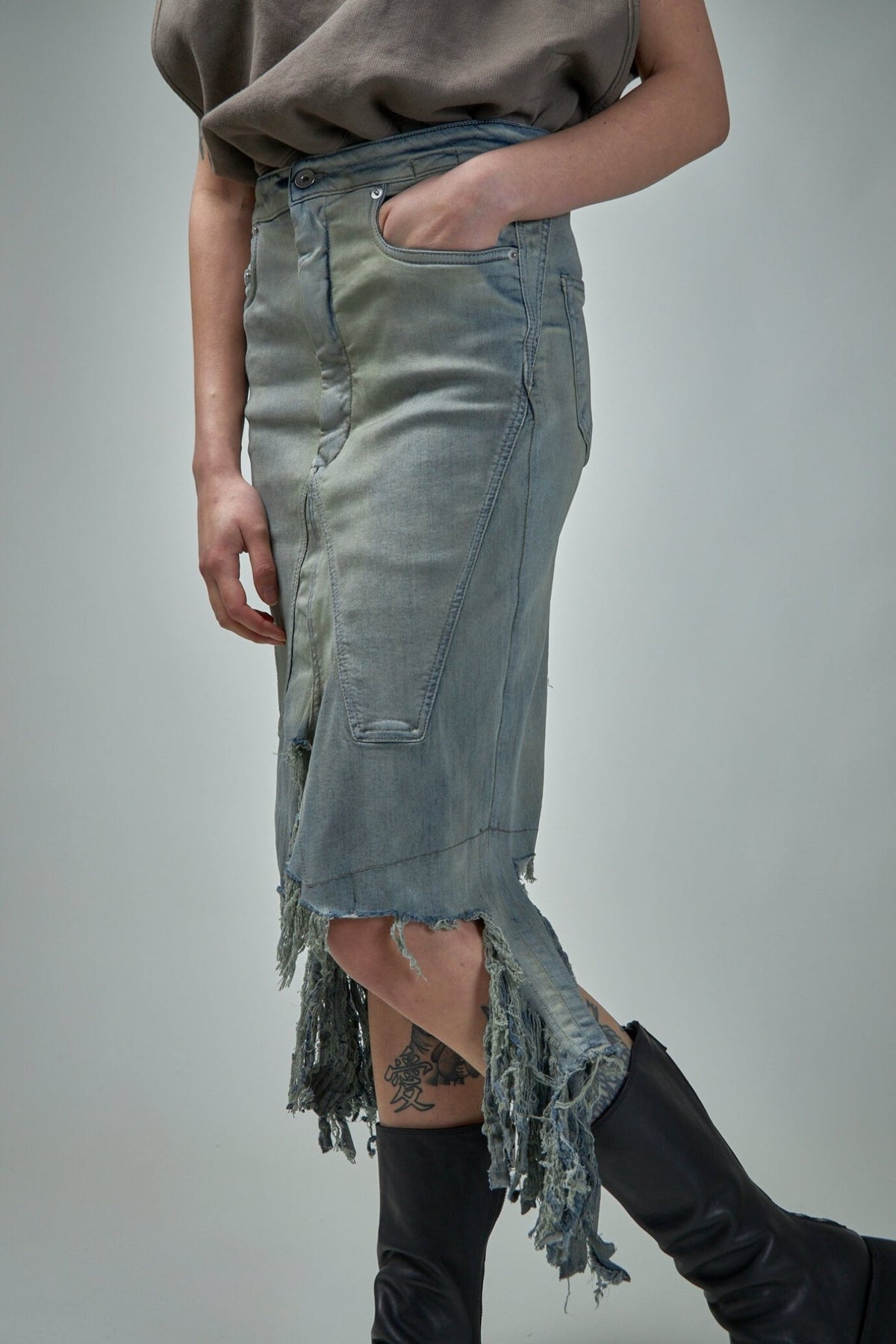 Back view of DRKSHDW Slivered skirt highlighting minimalist design