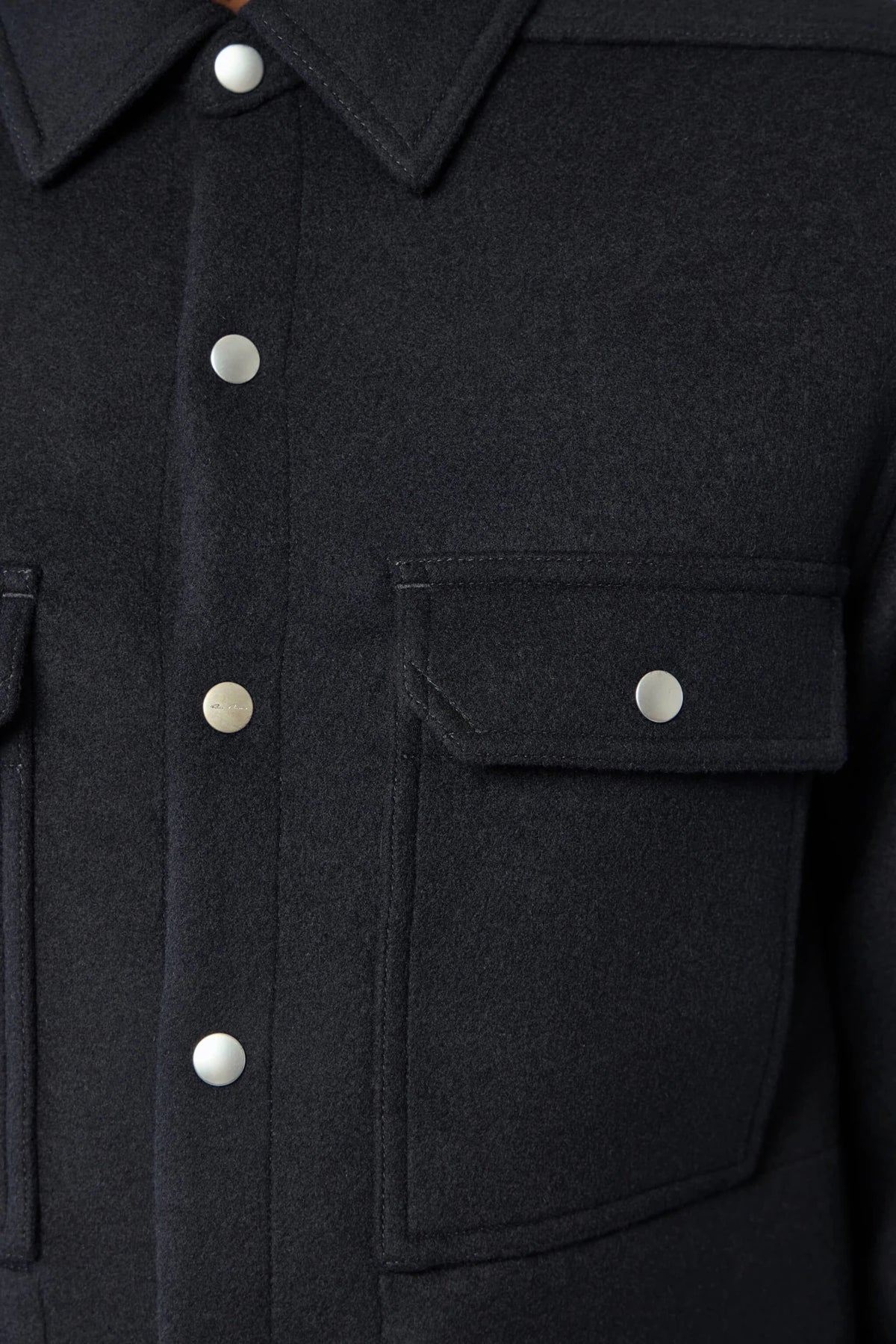 Back view of Rick Owens wool outershirt silhouette