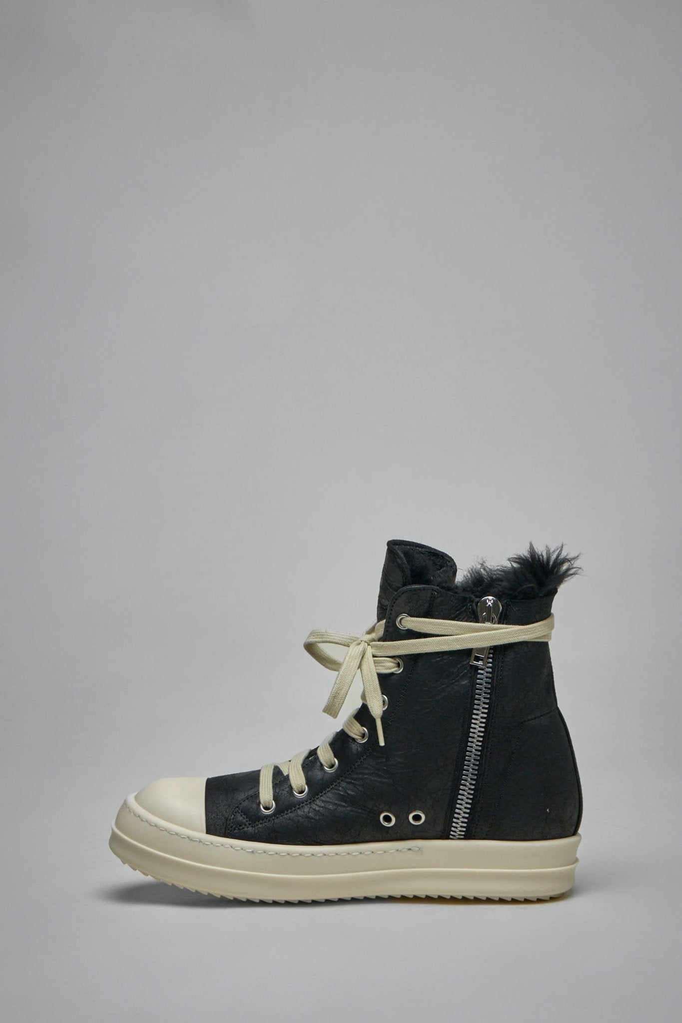 Rick Owens - High Top Zebra Shearling Ramones Sneakers - LABELS
