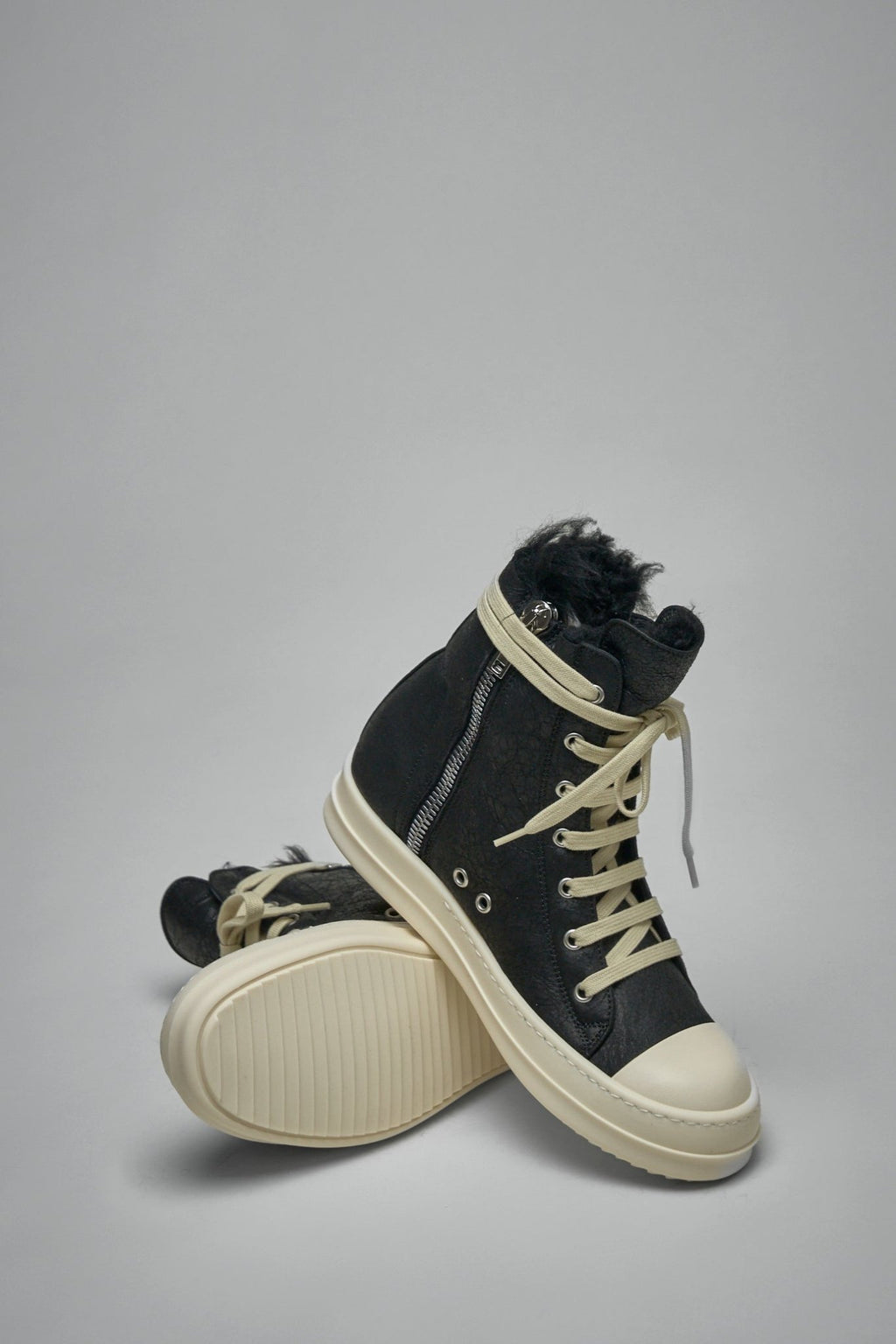 Rick Owens - High Top Zebra Shearling Ramones Sneakers - LABELS
